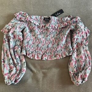 Lulu's Pink and Gray Floral Crop Top